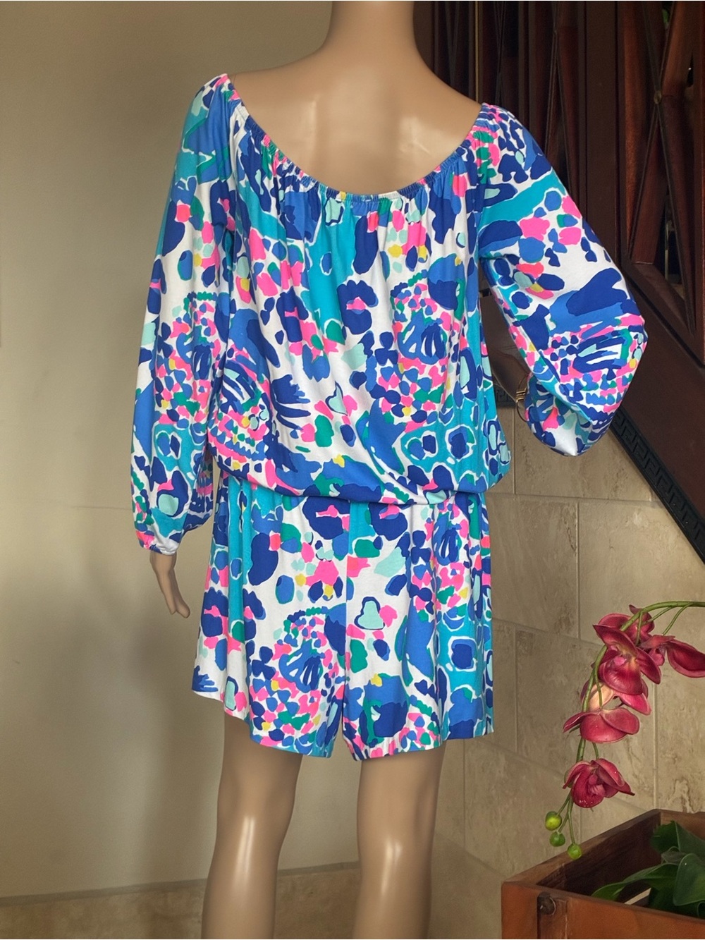 Lilly Pulitzer Lana Off-The-Shoulder Long Sleeve Romper - Size L - Picture 10 of 10